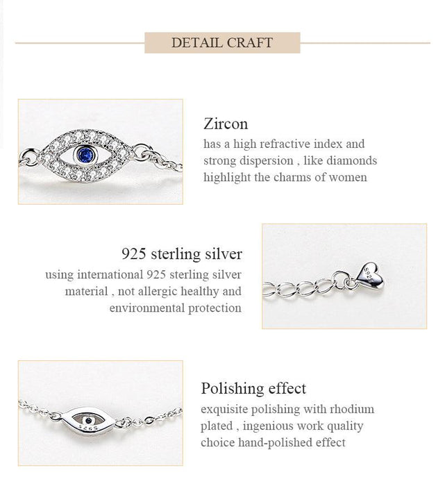 Lucky Eye Bracelet Sterling Silver Bracelets For Women Luxury Adjustable Eye Shaped Bracelet Cubic Zirconia Elegant Pendant Necklace Dainty Jewelry