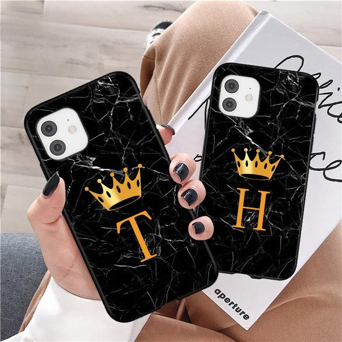 Luxurious Black Soft Silicone Black Marble Crown Letter Fashion Phone Case For iPhone 13 Pro Max 13 Mini Shockproof Case Soft Slim Fit Black Cell Phone Back Cover