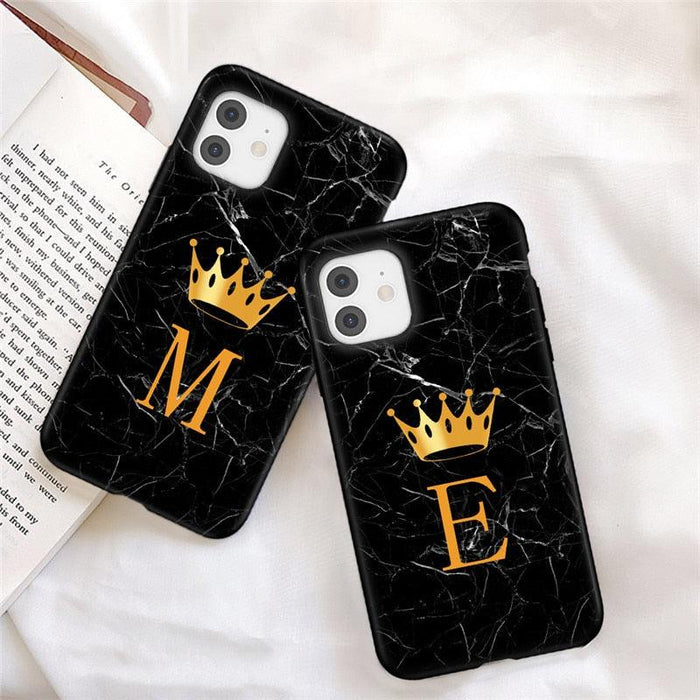 Luxurious Black Soft Silicone Black Marble Crown Letter Fashion Phone Case For iPhone 13 Pro Max 13 Mini Shockproof Case Soft Slim Fit Black Cell Phone Back Cover