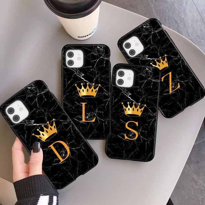 Luxurious Black Soft Silicone Black Marble Crown Letter Fashion Phone Case For iPhone 13 Pro Max 13 Mini Shockproof Case Soft Slim Fit Black Cell Phone Back Cover