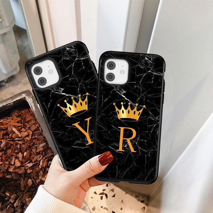 Luxurious Black Soft Silicone Black Marble Crown Letter Fashion Phone Case For iPhone 13 Pro Max 13 Mini Shockproof Case Soft Slim Fit Black Cell Phone Back Cover