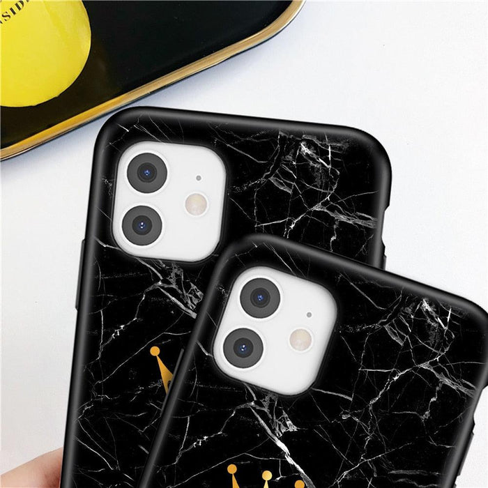 Luxurious Black Soft Silicone Black Marble Crown Letter Fashion Phone Case For iPhone 13 Pro Max 13 Mini Shockproof Case Soft Slim Fit Black Cell Phone Back Cover