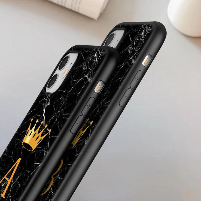 Luxurious Black Soft Silicone Black Marble Crown Letter Fashion Phone Case For iPhone 13 Pro Max 13 Mini Shockproof Case Soft Slim Fit Black Cell Phone Back Cover