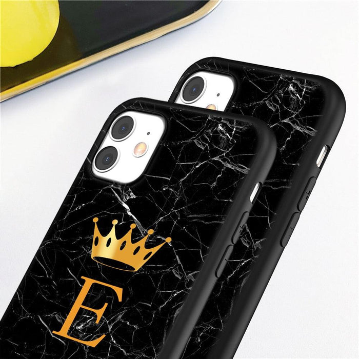 Luxurious Black Soft Silicone Black Marble Crown Letter Fashion Phone Case For iPhone 13 Pro Max 13 Mini Shockproof Case Soft Slim Fit Black Cell Phone Back Cover