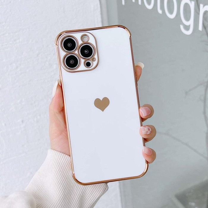 Luxurious Heart Soft Anti-Scratch Full Lens Protection Silicone Girls Shockproof Phone Case for iPhone Phone Case For iPhone 14 13 12 Pro 12Mini Soft Women Elegant Love Heart Shockproof Bumper Phone Case