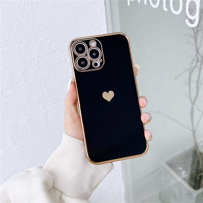 Luxurious Heart Soft Anti-Scratch Full Lens Protection Silicone Girls Shockproof Phone Case for iPhone Phone Case For iPhone 14 13 12 Pro 12Mini Soft Women Elegant Love Heart Shockproof Bumper Phone Case