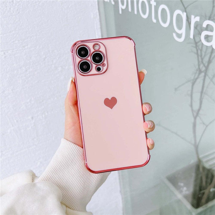 Luxurious Heart Soft Anti-Scratch Full Lens Protection Silicone Girls Shockproof Phone Case for iPhone Phone Case For iPhone 14 13 12 Pro 12Mini Soft Women Elegant Love Heart Shockproof Bumper Phone Case