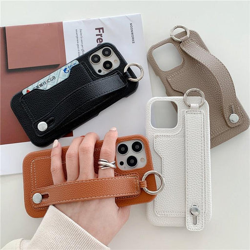 Luxury Card Holder Wrist Strap Leather Wallet Case For iphone 12 13 14 14pro 13Pro Max Mini Protective Cover Wallet Case With Leather Adjustable Hand Strap Phone Cover