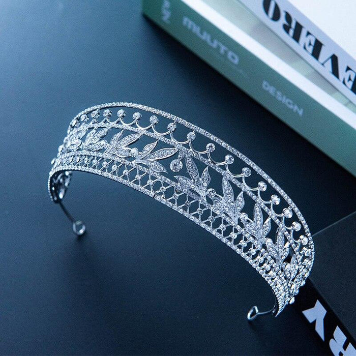 Luxury Cubic Zircon Crown Crystal Leaf Bridal Tiaras Crowns Rhinestone Pageant  Bride Headband Wedding Hair Accessories Cubic Zircon Wedding Crown Geometric Rhinestone Crystal Queen Crowns