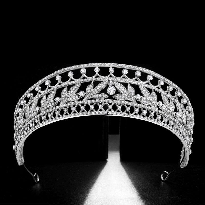 Luxury Cubic Zircon Crown Crystal Leaf Bridal Tiaras Crowns Rhinestone Pageant  Bride Headband Wedding Hair Accessories Cubic Zircon Wedding Crown Geometric Rhinestone Crystal Queen Crowns