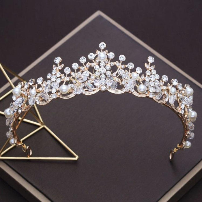 Luxury Elegant Crystal Pearl Bridal Crown Woman Tiaras Hair Jewelry Ornaments Hairwear Bride Headbands Wedding Hair Accessories Wedding Crown Hair Jewelry Bridal Hair Accessories Women Crown Rhinestones Crystal Tiaras Bride Queen Party Gift