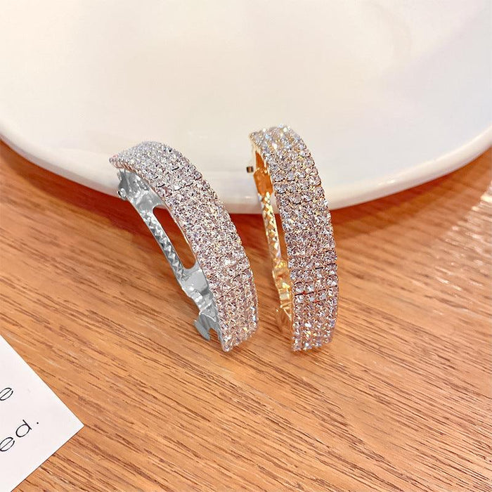 Luxury Full Rhinestone Crystals Gold Silver Ponytail Holder Buckle Hair Clips Elegant Women Sparkly Semicircle Metal Spring Hair Clips Barrette Accessories for Women