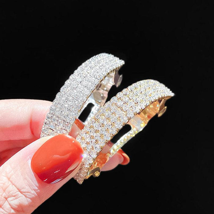 Luxury Full Rhinestone Crystals Gold Silver Ponytail Holder Buckle Hair Clips Elegant Women Sparkly Semicircle Metal Spring Hair Clips Barrette Accessories for Women