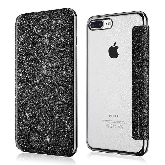 Luxury Glitter Leather Flip Wallet Case For iPhone 14 13 12 11 Pro XS Max XR X 7 8 Plus 6s Plus Clear Back Case iPhone Shiny Luxury Glitter Leather Case with Card Holder Flip Magnetic Closure Stand Cover