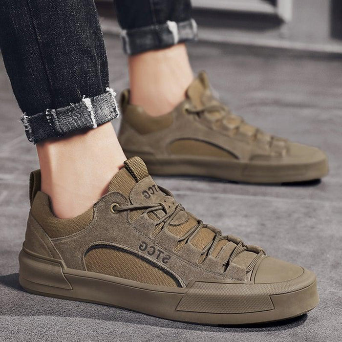 Luxury Leather Men's Sneakers Lace Up Mens Casual Outdoor Canvas Shoes Handmade Fashion Walking Sneakers Comfortable Modern Design Sneakers For Man