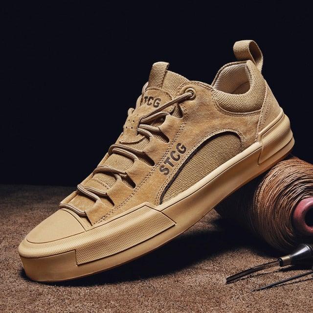 Luxury Leather Men's Sneakers Lace Up Mens Casual Outdoor Canvas Shoes Handmade Fashion Walking Sneakers Comfortable Modern Design Sneakers For Man