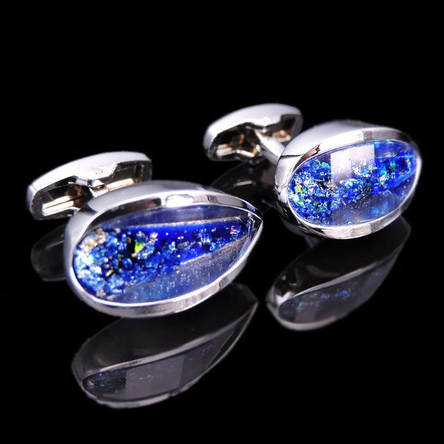 Luxury Men Shirt Cufflinks New Fashion Blue Crystal Cufflinks Gorgeous Elegant Round Cufflinks Wedding Gifts Party Cufflinks