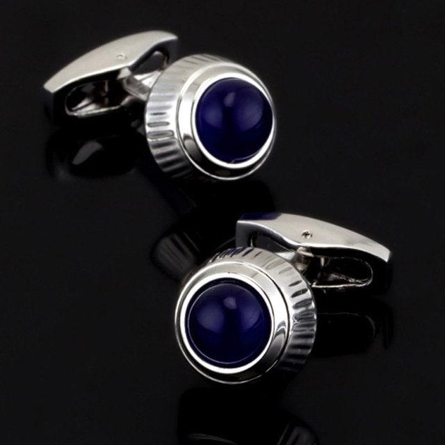 Luxury Men Shirt Cufflinks New Fashion Blue Crystal Cufflinks Gorgeous Elegant Round Cufflinks Wedding Gifts Party Cufflinks