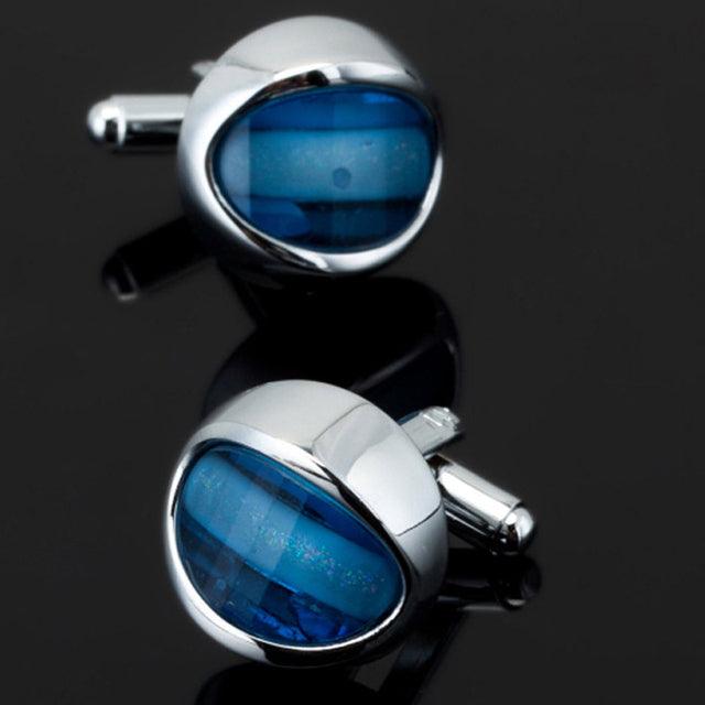 Luxury Men Shirt Cufflinks New Fashion Blue Crystal Cufflinks Gorgeous Elegant Round Cufflinks Wedding Gifts Party Cufflinks