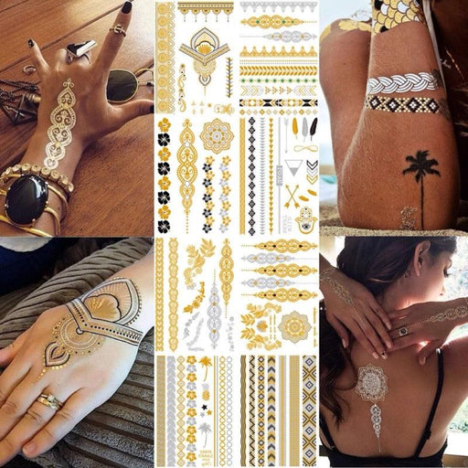 Luxury Metallic Gold Waterproof Temporary Tattoo Feather Elephant Fashion Different Design Tattoos For Womens - STEVVEX Beauty - 103, Animal Tattoo, Arm Tattoo, Beauty, Body Tattoo, Elegant, Fashion Tattoo, Feather Tattoo, Girls Tattoo, Gold Tattoo, Leg Tattoo, Luxury Tattoo, Metallic Tattoo, Silver Tattoo, Stylish Tattoo, Tattoo - Stevvex.com