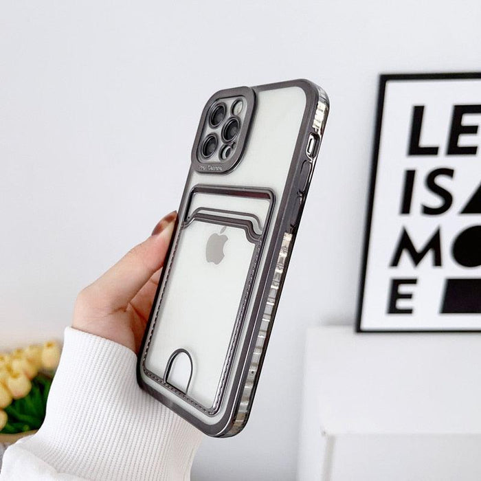 Luxury Square Phone Case For iPhone 13 11 14 12 Pro Max Mini XS XR 6s 7 8 Plus SE Cover Soft Silicone Wallet Card Holder Clear Card Slot Case Slim Fit Protective Soft Wallet Case