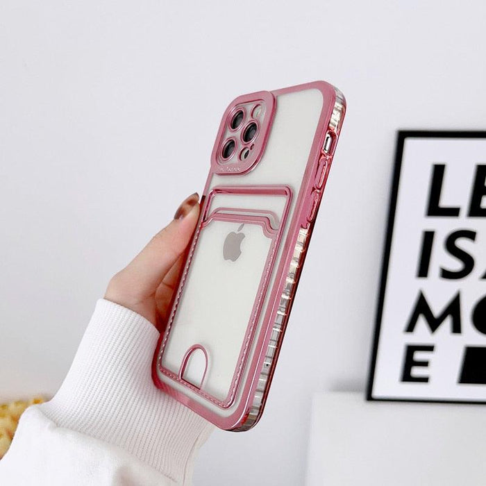 Luxury Square Phone Case For iPhone 13 11 14 12 Pro Max Mini XS XR 6s 7 8 Plus SE Cover Soft Silicone Wallet Card Holder Clear Card Slot Case Slim Fit Protective Soft Wallet Case