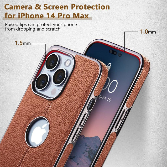 Luxury Texture Leather Case for iPhone 14 Pro MAX Plus Case With Hole Silicone Full Protection Back Cover Thin Flexible Soft Grip Luxury PU Leather Cover  Durable Anti-Scratch Full Phone Cases