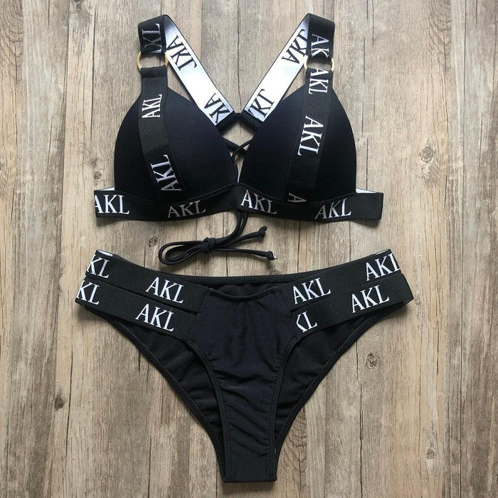 Luxury Women Bikini Set Letter Print Swimsuit Female Push Up Bandage Black Swimwear Women Bikini Set Swimming Bathing Suit Women Swimsuit Bikini Set Letter Print Swimwear Bathing Suit