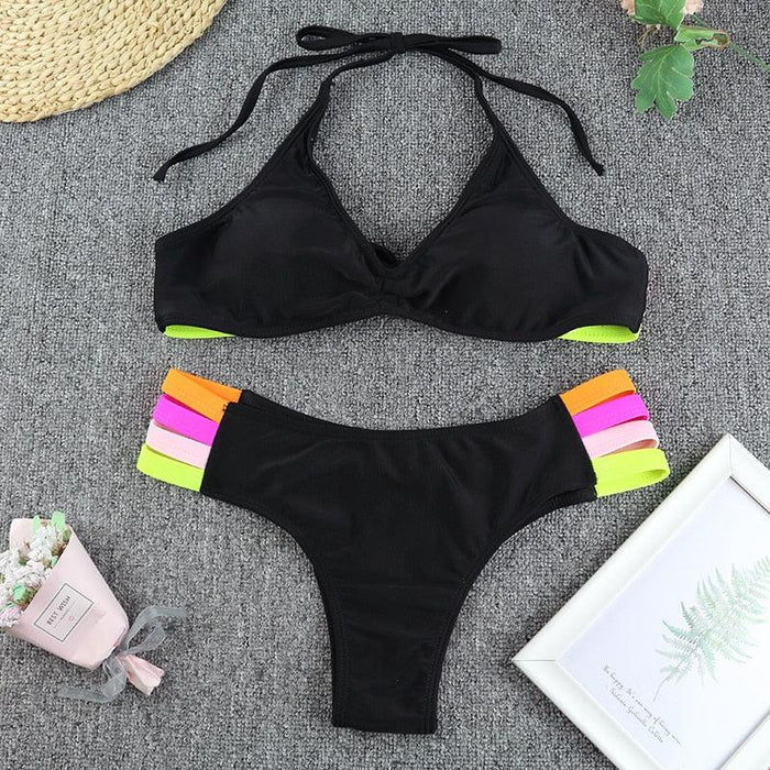 Luxury Women Black Bikini High Waist Swimwear Female 2 Pieces Set Swimsuit Bathing Suit Women Beach Women's High Waisted Bandage Bikini Set Two Piece Push Up Swimsuits