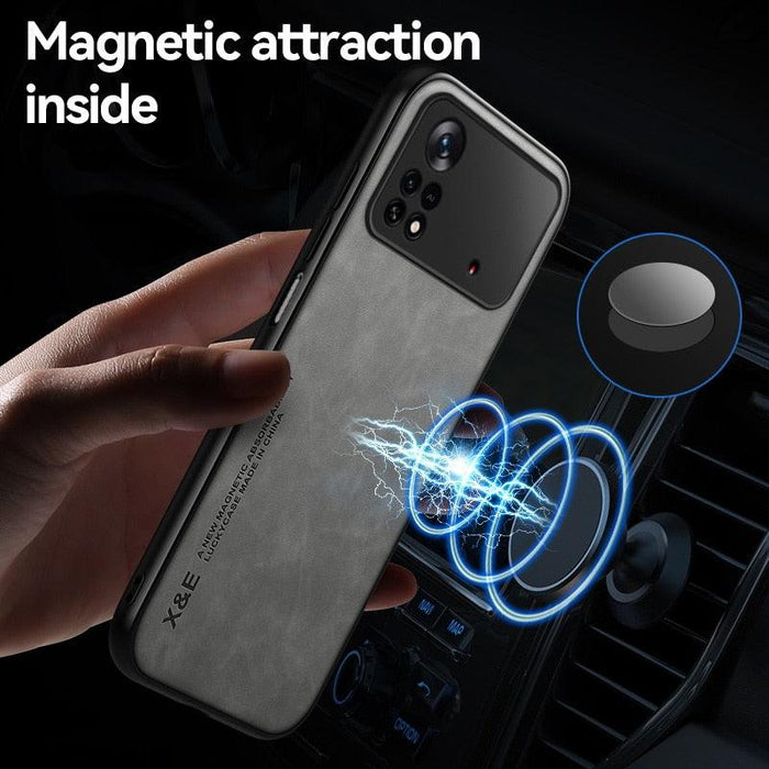 Magnetic Leather Case For Xiaomi Redmi Note 11 10 11E 9 Pro 11s 10s 12 Poco X4 GT Mi 10T 12T 11T 11 Lite 5G NE Cover Extra Thin Premium Mobile Phone Case Genuine Leather Shockproof Phone Cover