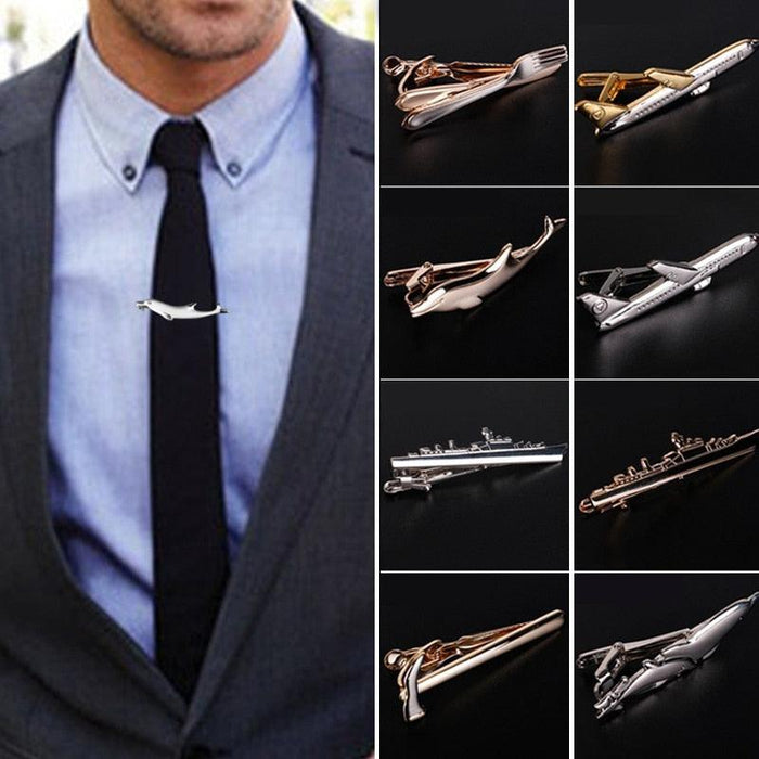 Men Elegant Tie Clips Clasp Men's Tie Clip Tie Bar Wedding Party Pin Jewelry Clip Men's Gift Dolphin Airplane Shaped Tie Bar Wedding Party Jewelry Tie Clip