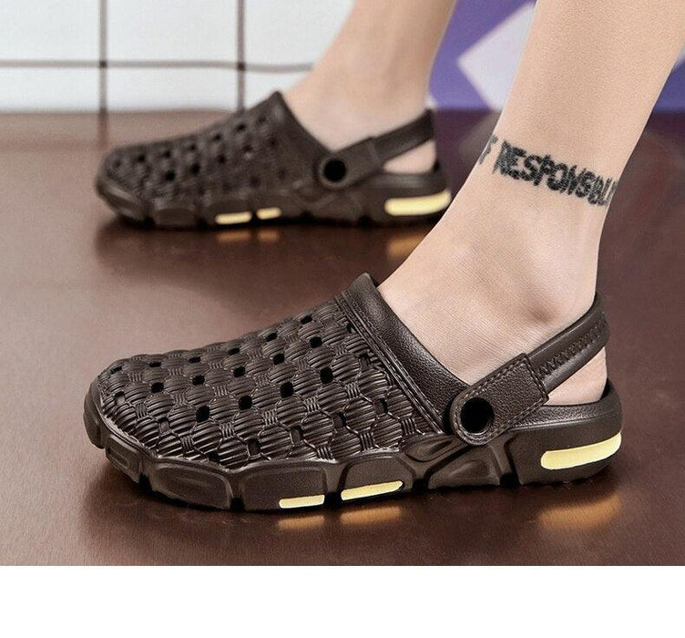 Men Sandals Summer Hole Shoes Rubber Tasteless Plastic Unisex Garden Shoes Black Beach Flat Men Sandals Non Slip Water Shoes Lightweight Home Slip On Walking Casual Holiday Shoes