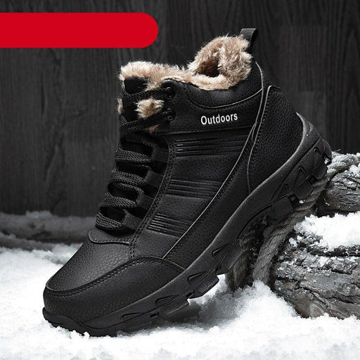 Mens Ankle Snow Boots Winter Fur Warm Leather Outdoor Walking Mountain Climbing Waterproof Snow Boots Outdoor Warm Non Slip Fur Lined Ankle Boots Leather Winter Shoes