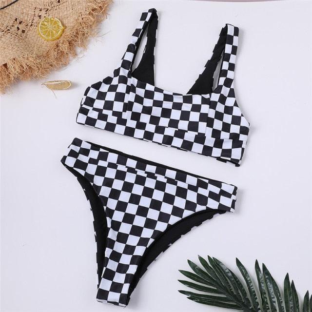 Modern Bikini New Black White Print Swimsuit Women Two Pieces Push Up Swimming Suit For Women Beach Swimwear Women's 2 Piece Swimsuits Cow Print Scoop Neck High Waist Stretchy Bikini Set