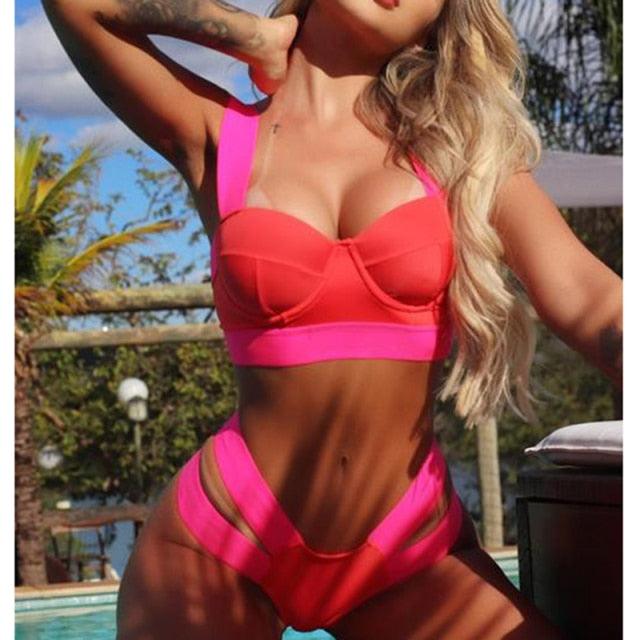 Modern Push Up Swimsuit Bikini Women's Push-up Bandage Bikini Swimsuits Swim Bottoms Women Swimwear Bathing Suit Padded Beach Swimming Suit Summer Fashion Suits