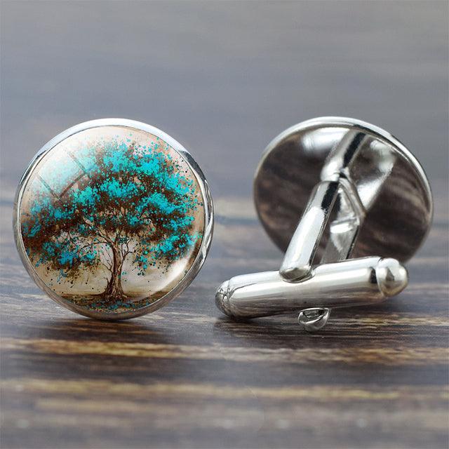 Modern Round Tree Cufflinks For Men Elegant Best Man Cufflinks Set Wedding Cufflinks Office Suit Shirt Cuff Links Men Accessories Valentine Graduation Birthday Gift Beautiful Cuff Links