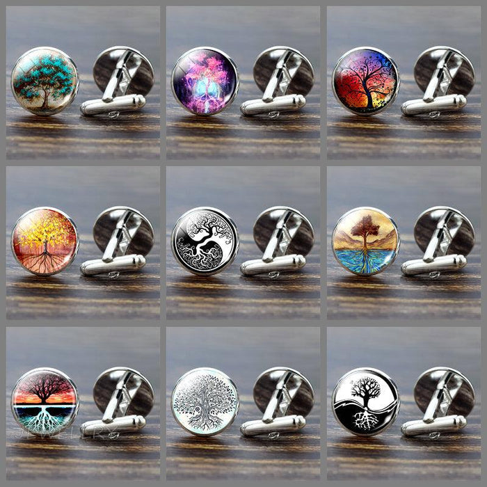 Modern Round Tree Cufflinks For Men Elegant Best Man Cufflinks Set Wedding Cufflinks Office Suit Shirt Cuff Links Men Accessories Valentine Graduation Birthday Gift Beautiful Cuff Links