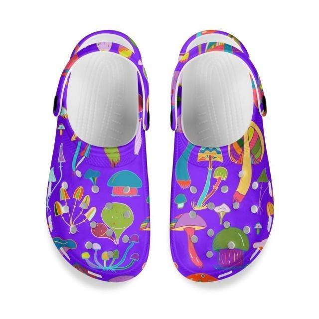 Mushroom Print Sandals Womens Summer Non-slip Hole Shoes Rubber Clogs Garden Beach Flat Slippers Trends Clogs For Women Slip Resistant Shoes