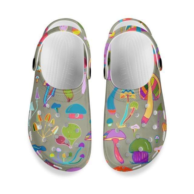 Mushroom Print Sandals Womens Summer Non-slip Hole Shoes Rubber Clogs Garden Beach Flat Slippers Trends Clogs For Women Slip Resistant Shoes