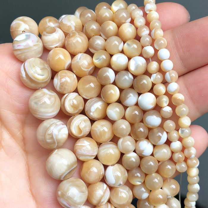 Natural Shell Stone Beads Round Loose Spacer Beads For Jewelry Making Bracelet Necklace Round Loose Waist Beads for Jewelry Making Handmade Bracelet Beads