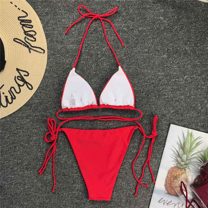 Neon Pink Bikini Women Swimwear Halter Swimsuit Female Two-Pieces Bikini Set Swimwear Halter String Triangle Bikini Sets Bather Bathing Suit Swim