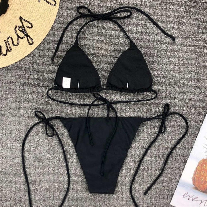 Neon Pink Bikini Women Swimwear Halter Swimsuit Female Two-Pieces Bikini Set Swimwear Halter String Triangle Bikini Sets Bather Bathing Suit Swim