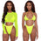 Neon Yellow Crop Top Swimwear Women Summer 3 Pieces Swimsuit Bikini Sets With Sheer Crop Top Cover Up Beachwear Mesh Long Sleeve Cover Ups Top Three Piece Swimsuit Bikini Set