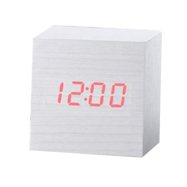 New Arrival Wooden LED Alarm Clocks Temperature Electronic Clock Digital Alarm Clock with Wooden Electronic LED Time Display 3 Dual Plus Alarm Cubic Small Mini Wood Made Electric Sounds Control Digital LED Display Desktop Calendar Table clock