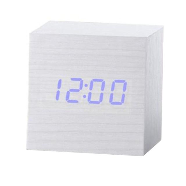 New Arrival Wooden LED Alarm Clocks Temperature Electronic Clock Digital Alarm Clock with Wooden Electronic LED Time Display 3 Dual Plus Alarm Cubic Small Mini Wood Made Electric Sounds Control Digital LED Display Desktop Calendar Table clock