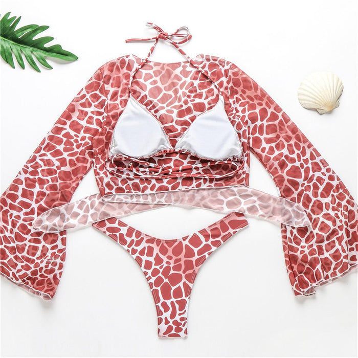 New Bikini Bikini Swimsuit For Women 3 Pieces Set Knot Front Off Shoulder Cover Up with Halter Bikini Sets Bathing Suit Women Swimwear Female Swimsuit Three-pieces Bikini set Halter Bather Bathing Suit Swim Beach Lady