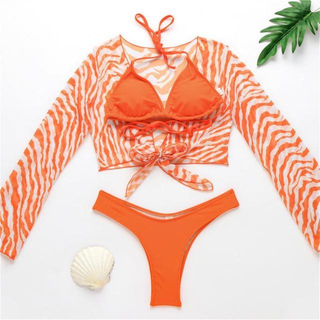 New Bikini Bikini Swimsuit For Women 3 Pieces Set Knot Front Off Shoulder Cover Up with Halter Bikini Sets Bathing Suit Women Swimwear Female Swimsuit Three-pieces Bikini set Halter Bather Bathing Suit Swim Beach Lady