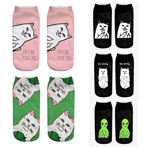 New Cartoon Cat Socks 3D Print Art Funny Socks Women Cute Low Cut Ankle Socks Made o Pure Cotton Short Socks Trending Fashion Short Ankle Socks For Men And Women