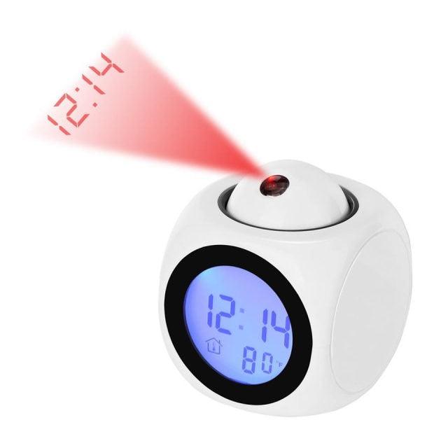 New Creative Attention Projection Digital Weather LCD Snooze Clock Projection Alarm Clock Wake Up Bedroom with Data and Temperature Display Talking Function LED Wall/Ceiling Projection Bell Alarm Display Backlight LED Projector Home Clock Timer