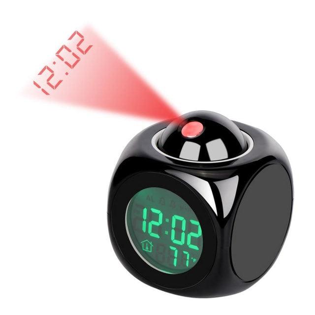 New Creative Attention Projection Digital Weather LCD Snooze Clock Projection Alarm Clock Wake Up Bedroom with Data and Temperature Display Talking Function LED Wall/Ceiling Projection Bell Alarm Display Backlight LED Projector Home Clock Timer